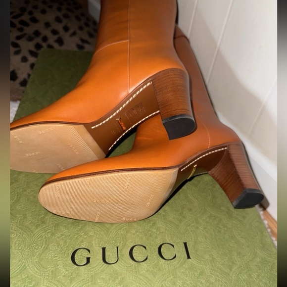 Gucci Knee High Boots Elizabeth Half Horse Bite Light Brown Leather Women Size 9 - Picture 14 of 15